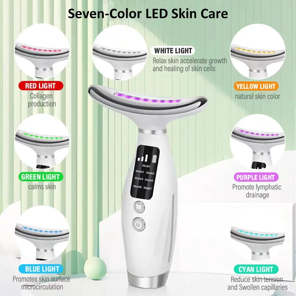 7 Colors LED Lights Face Neck Beauty Device EMS Vibration Massage Improve Neck Lines Home Use Face Lifting Machine
