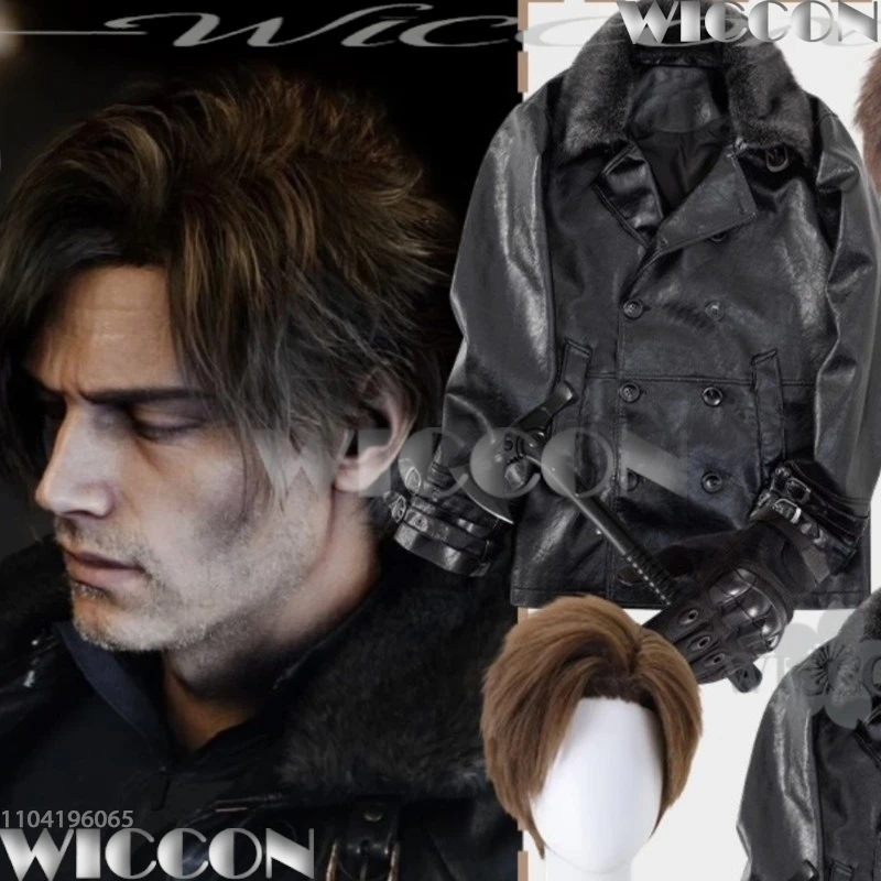 

Anime Horror Game RE9 Reeequlem Cosplay Leonnn Haute Couture Black Punk Coat Jacket Gloves 3D Prop Wig Halloween Navidad Carnava