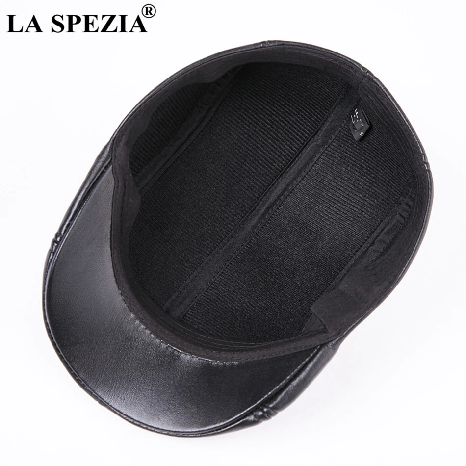 LA SPEZIA Genuine Leather Berets For Men Casual Black Duckbill Ivy Caps Male Spring Luxury Italian Brand Directors Flat Hats