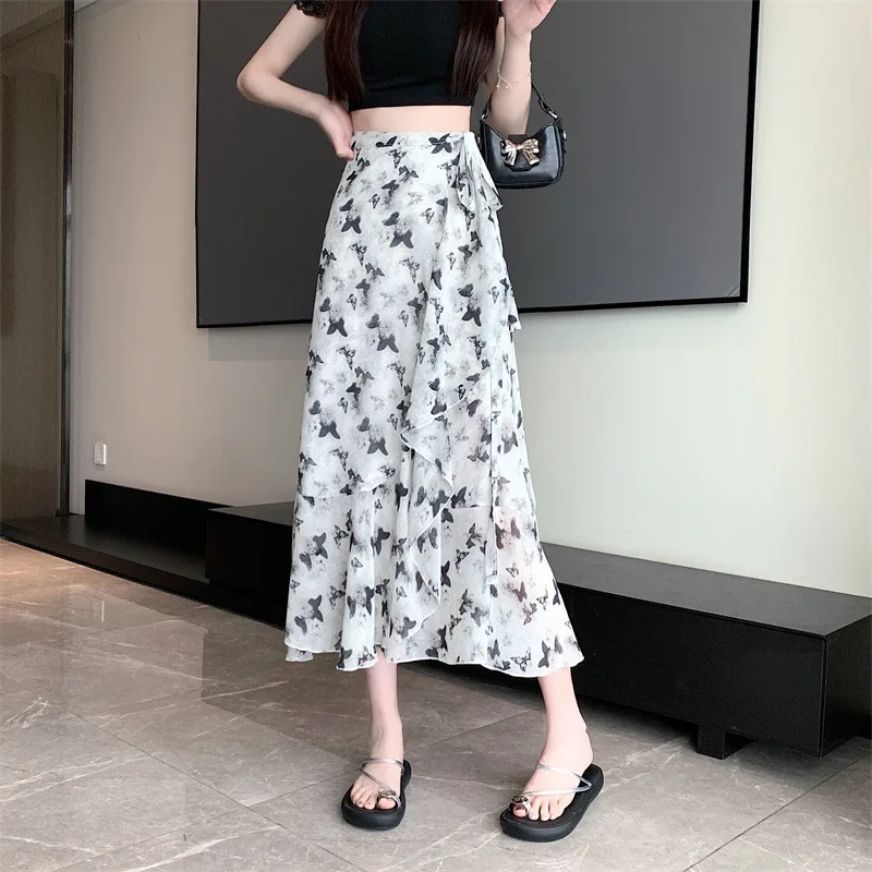 Der originale Rüschenrock mit Blumenmuster von Jia Shu Workshop ist romantisch, modisch und elegant, ein hochwertiger Rock für Damen im Sommer. – Detail 1
