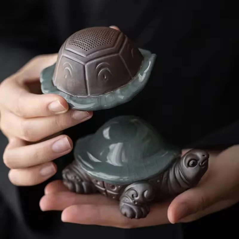 Ceramic Little Turtle Tea set Filter Cute Animal Figurine - Handmade Sculpture Home Decoration Kung Fu Tea Set Accessories
