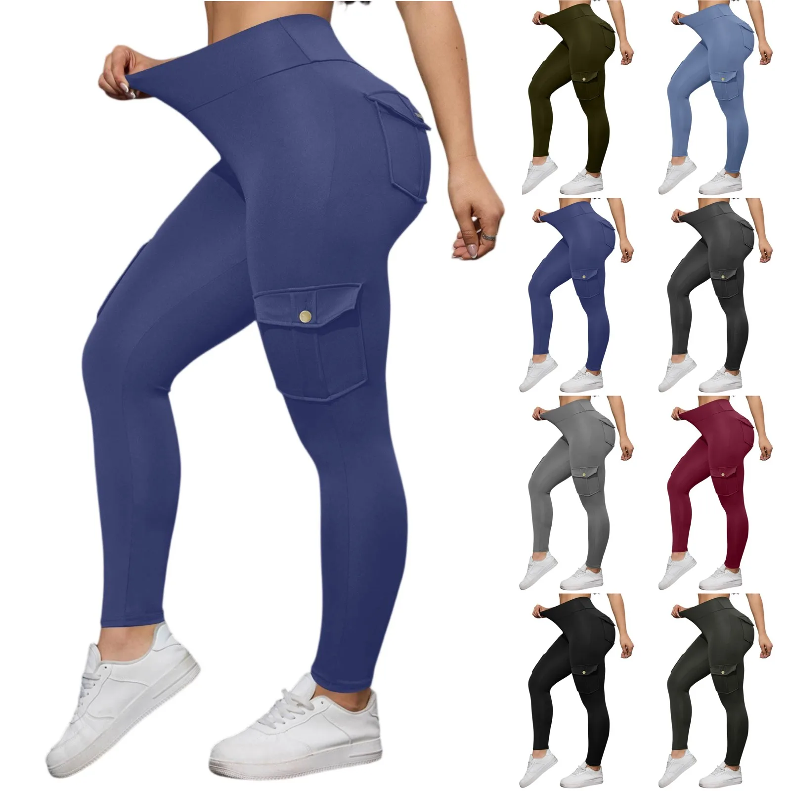 السراويل النسائية سراويل تقليدية الموضة بلون الرباط عالية الخصر السراويل مع جيوب Pantalones دي موهير السراويل البضائع النساء