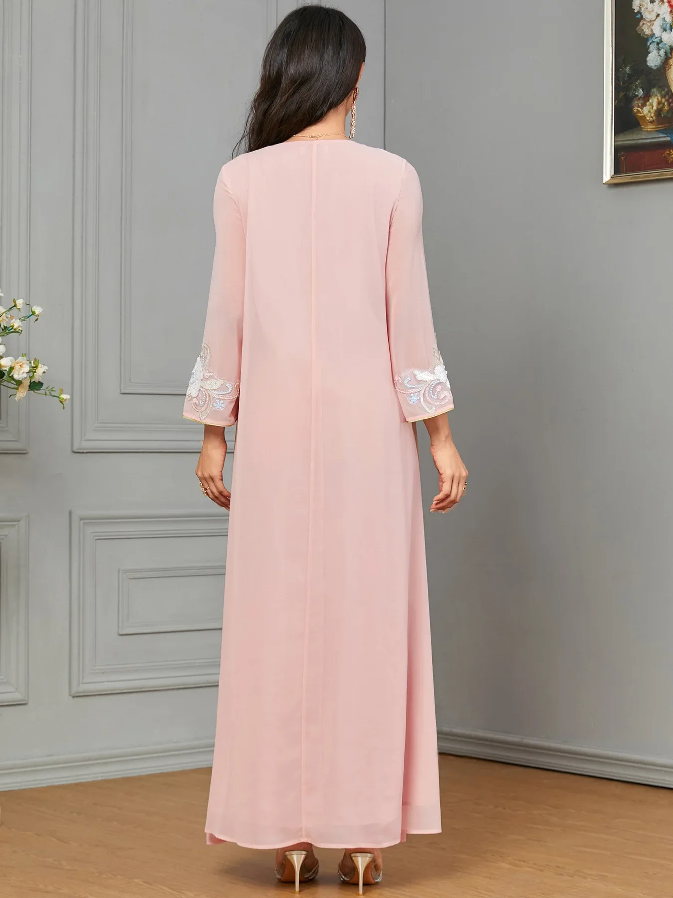 Eid Muslim Party Dress for Women Ramadan Abaya Long Dress Pink Elbise Morocco Kaftan Vestidos Largos Dubai Robe Jalabiya 2024