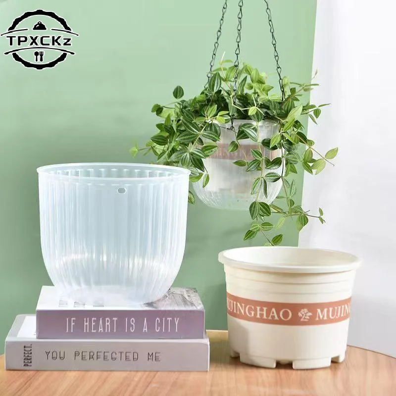 Transparent Hanging Basket Flower Pot For Lazy People Self-priming Hydroponic Resin Large Diameter Fall-resistant Shampoo
