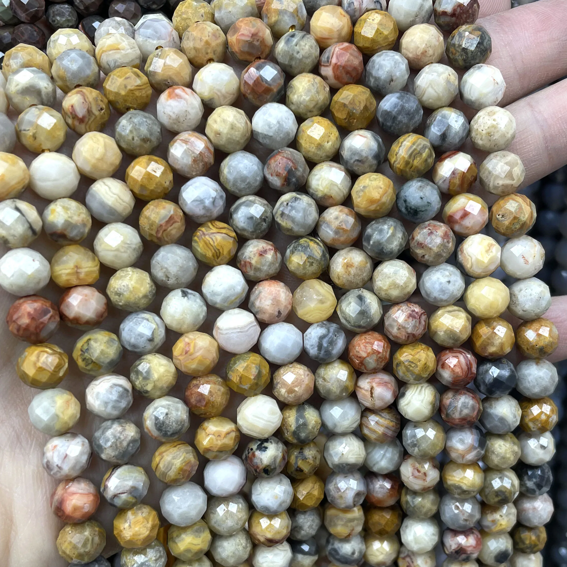 6 8 10MM Natural Stone Faceted Crazy Agates Loose Spacer Beads For Jewelry Making DIY Bracelet Necklace Accessories 7.5 inches