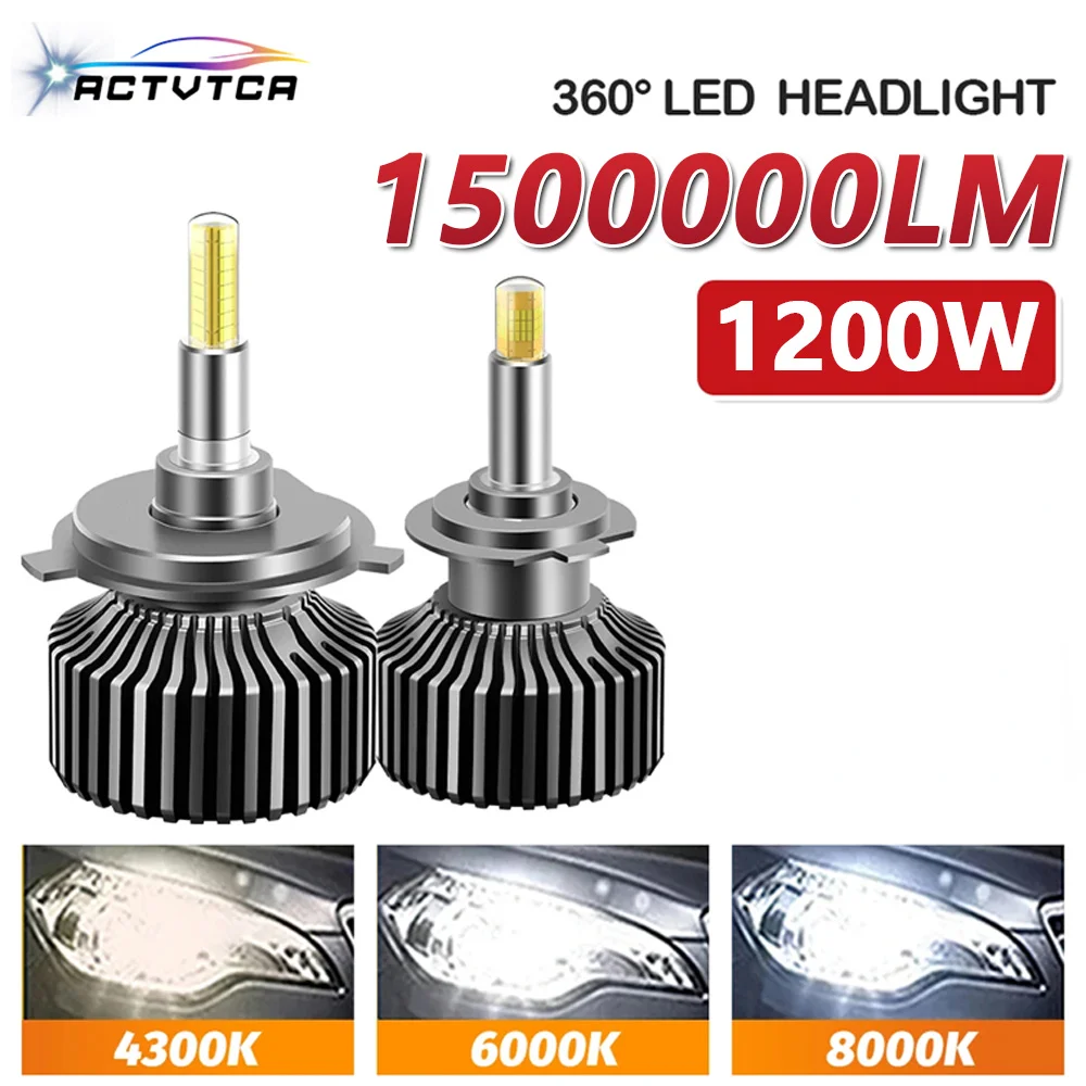 

ACTVTCA H7 H4 LED Headlights 1200W 1500000LM H8 H9 H11 9005 HB3 9006 HB4 4300K 8000K 6000K H1 LED Canbus 9012 HIR2 360 Car Light