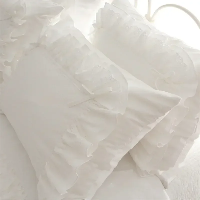 

2PCS Sweet Bowknot Design Pillow Case Luxury Body Pillow Cover Princess Ruffle Lace Pillowcase Bed Cotton Pillowcases