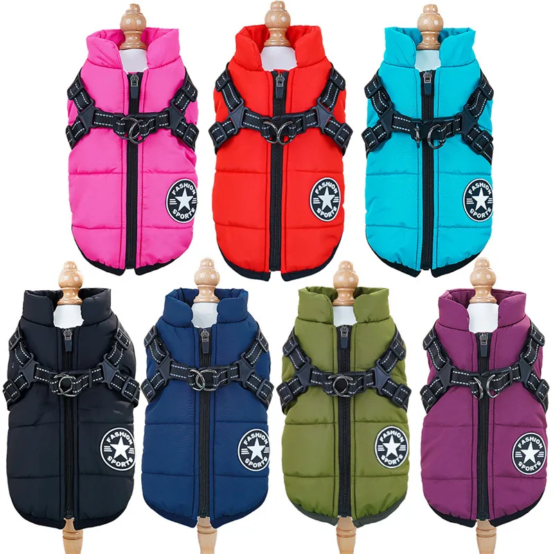 

Pet Dog Cat Vest Thick Warm Winter Fleece Coat with Harness, Cozy Small Puppy Outdoor Clothing Chest Protector