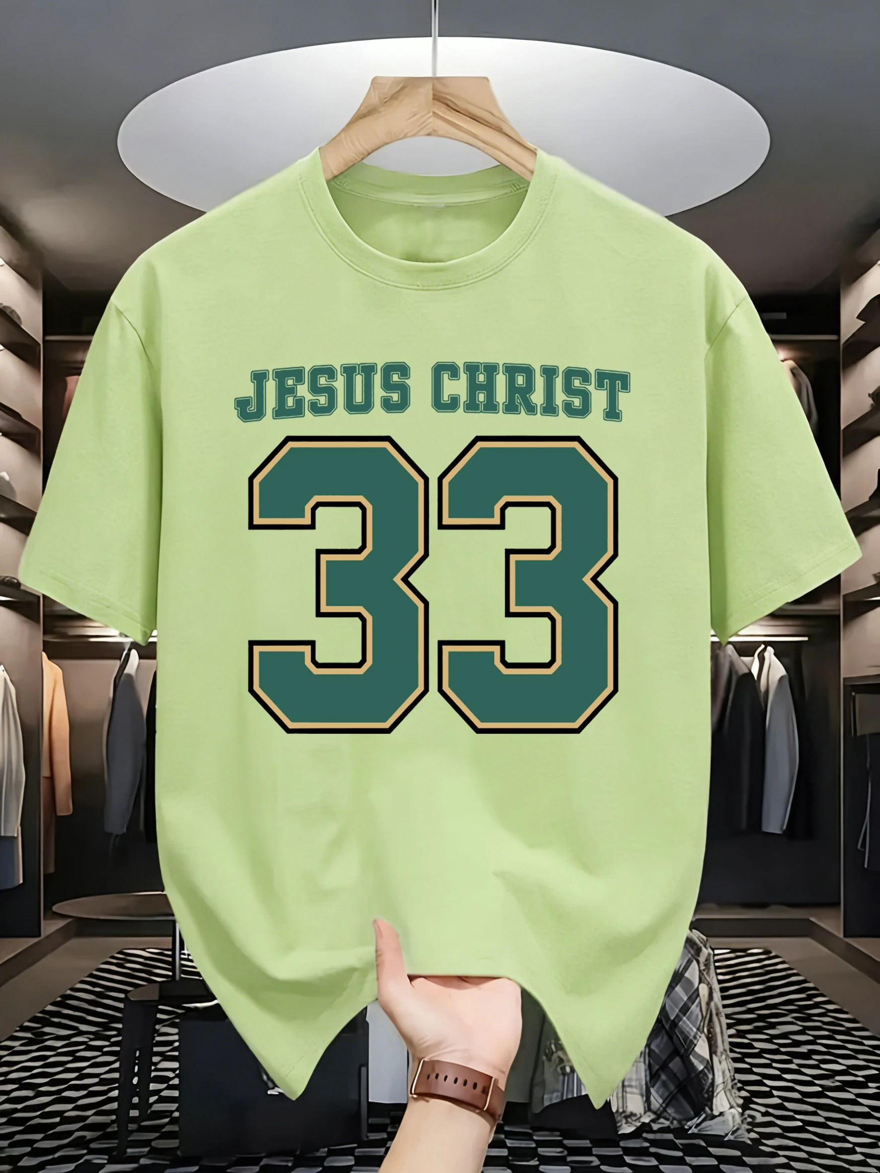 The Number 33 Paired With Yellow And Green Print Man O-Neck Summer Short Sleeve Trendy Cotton Streetwear Loose Casual T-Shirt