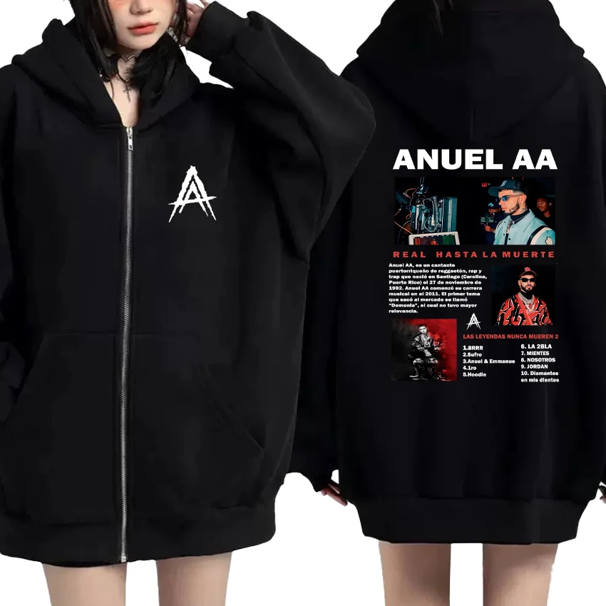 

Rapper Anuel AA Double Sided Print Autumn Winter Zip Up Hoodie Men Women streetwear Long sleeve Zipper Sweatshirt Unisex Coat