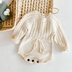 Autumn New Baby Clothing, 0-3 Year Old Girl Knitted Hollow Waist Long sleeved Sweetheart Triangle Wrapped Pip jumpsuit