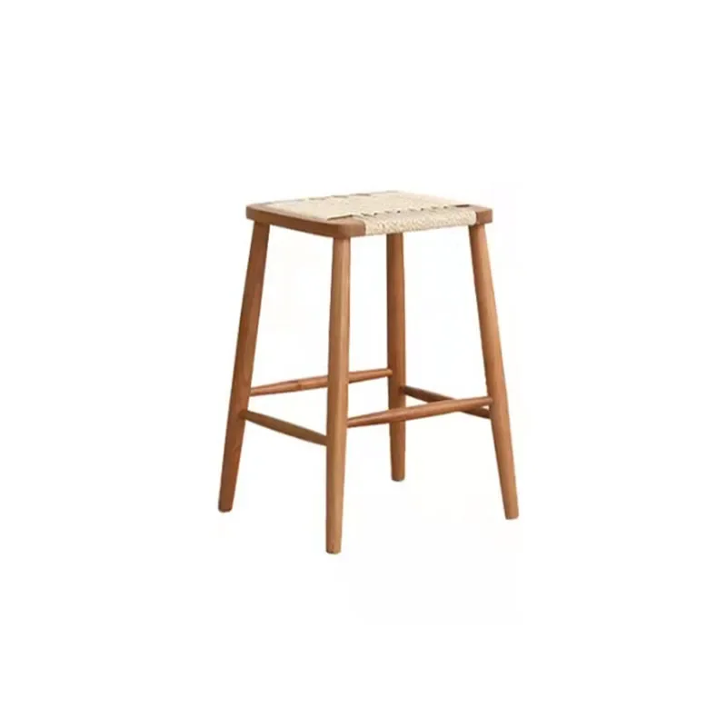Taburete cuadrado tejido de cuerda para comedor, taburete alto de madera maciza para bar, taburete de tocador bajo para sala de estar tejido para el hogar, nórdico