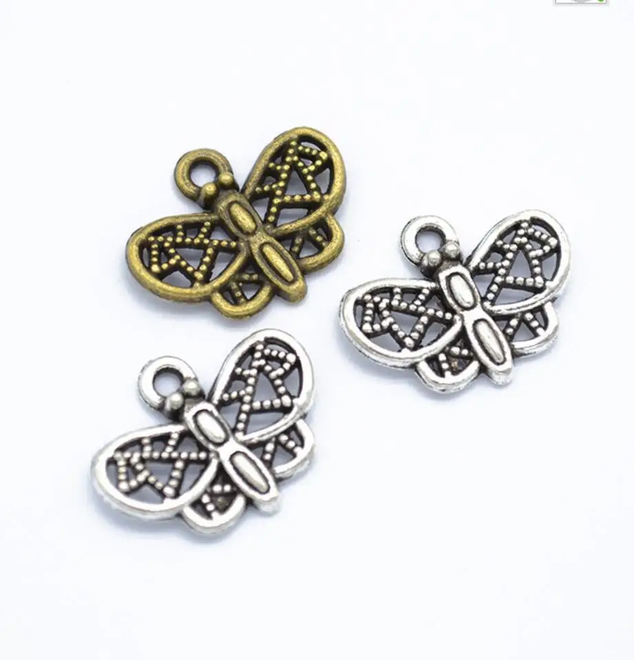 100pcs Charms Lovely Butterfly 18*14mm Antique Silver Color Pendants Making DIY Handmade Tibetan Finding Jewelry F0561