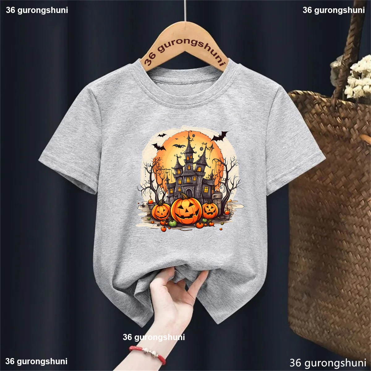 Funny Kids Clothes Cool Halloween Pumpkin Bat Printed T Shirt Girls/Boys Harajuku Kawaii Children'S Clothing Solid T-Shirt Tops image 5