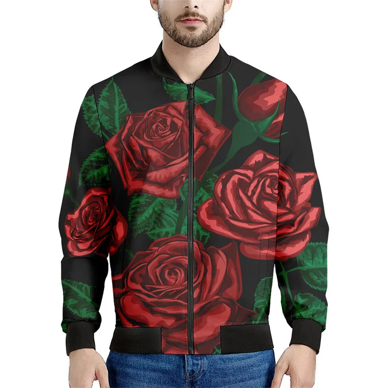 Colorful Rose Flower 3d Printed Men's Jacket Spring Autumn Floral Graphic Sweatshirt Women Tops Long Sleeves Zipper Bomber Coat