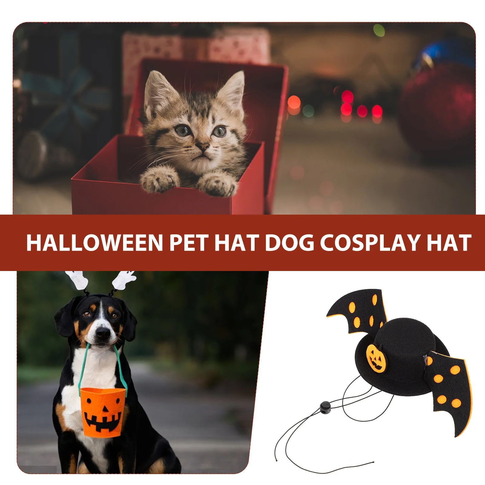 

Halloween Party Decoration Hat Bat Wing Dog Cat Pet Cosplay Adjustable Strap Comfortable Halloween Costume Headdress