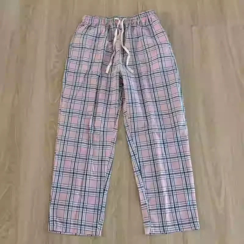 Mens Pajama Pants Cotton 100% Thin Plaid Pyjamas Spring Summer Sleepwear Couples Sleep Bottoms Trousers Women