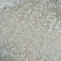 2022 new small leaves off-white wedding dress women's fabric lace accessories with sequin width 130cm