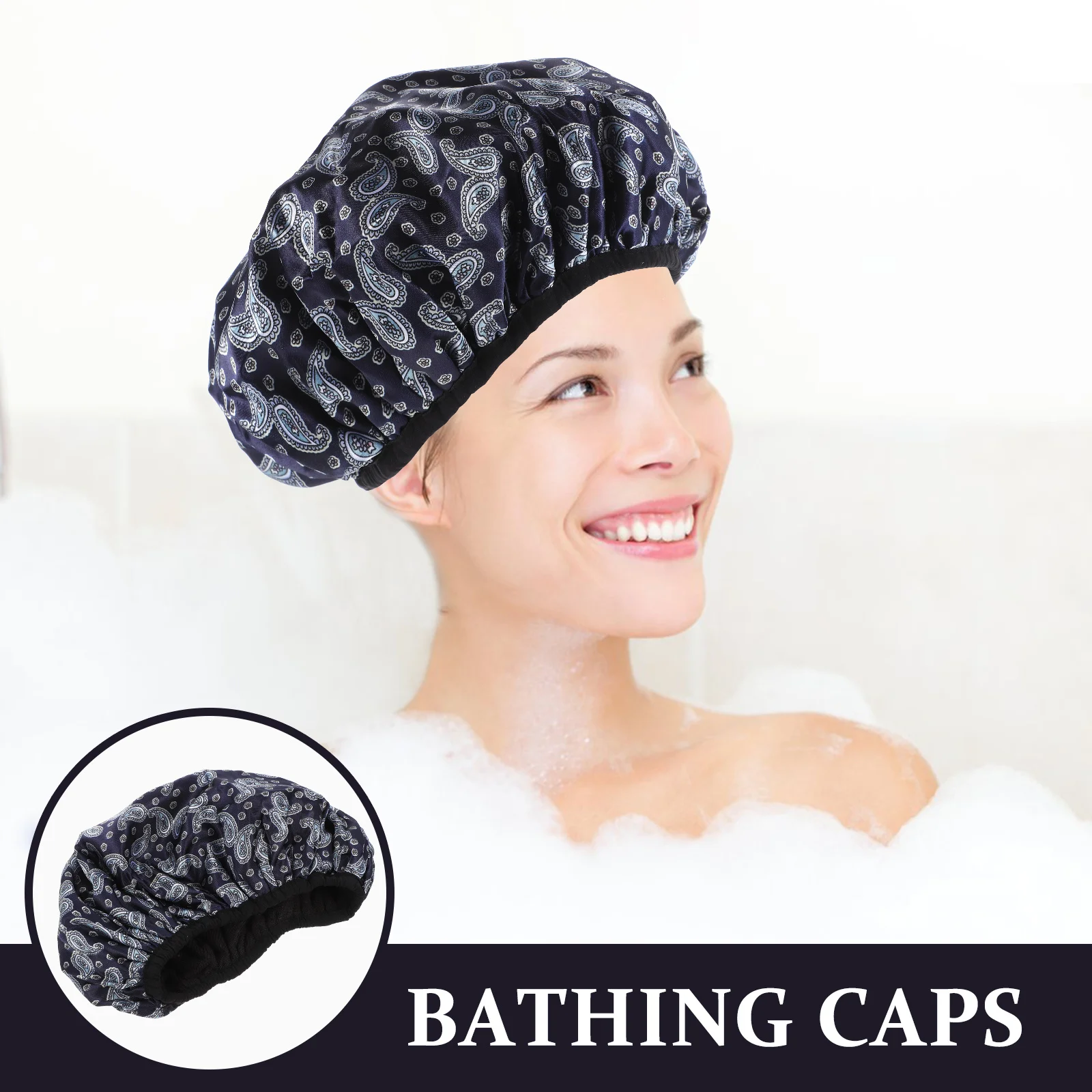 

Decorative Waterproof Bath Cap Elastic Soft Smooth Multi-Functional for Shower Spa Salon Use Bath Cap Hair Bonnet