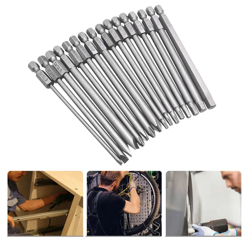 16 pz Punte per Cacciavite Magnetico Set Croce Scanalata per Torx Esagonale 100mm Lunghezza 14 Pollici Utensili con Codolo Esagonale per Cacciaviti Elettrici,