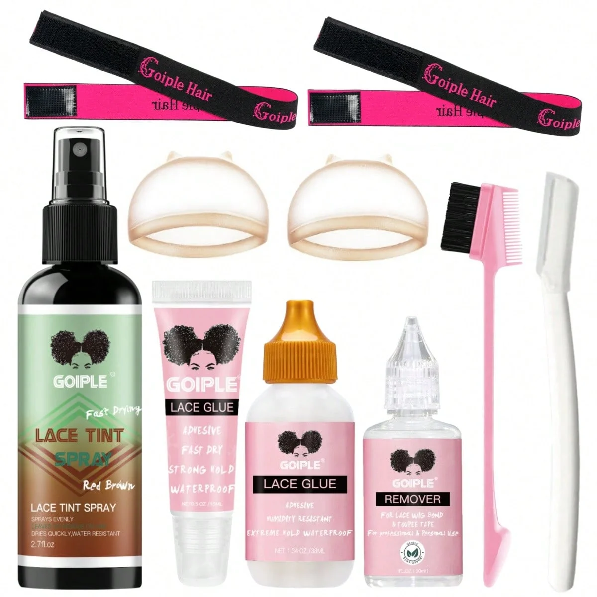 Waterproof Invisible Lace Wig Adhesive,Liquid Remover, Quick-drying Lace Tint Spray and Tube Glue for Wigs Frontals and Closures
