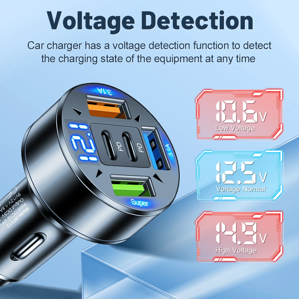 100W 3USB 2PD Car Charger Fast Charging PD QC3.0 USB C Car Phone Charger Type C Adapter in Car For iPhone Samsung Huawei Xiaomi