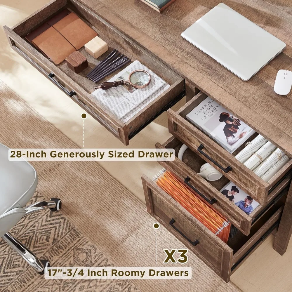 Home Office Desk, Modern Farmhouse Computer Desk with File Cabinet Letter, Study Writing Desk
