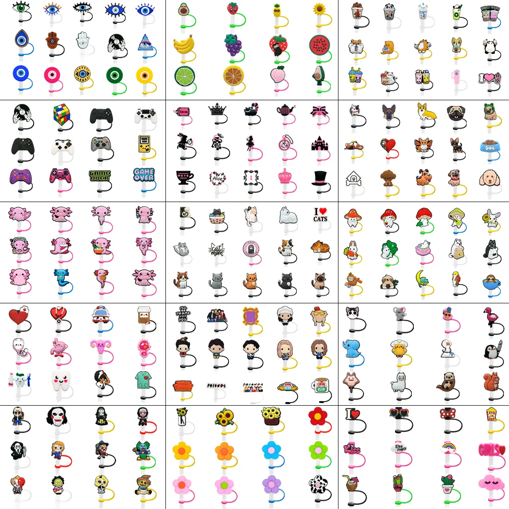 Capuchon de couverture de paille en silicone pour la normalisation, décoration de dessus de paille, fournitures de fête, pointe anti-poussière, chat, chien, vieux amis, 8mm, 12 pièces, 15 pièces