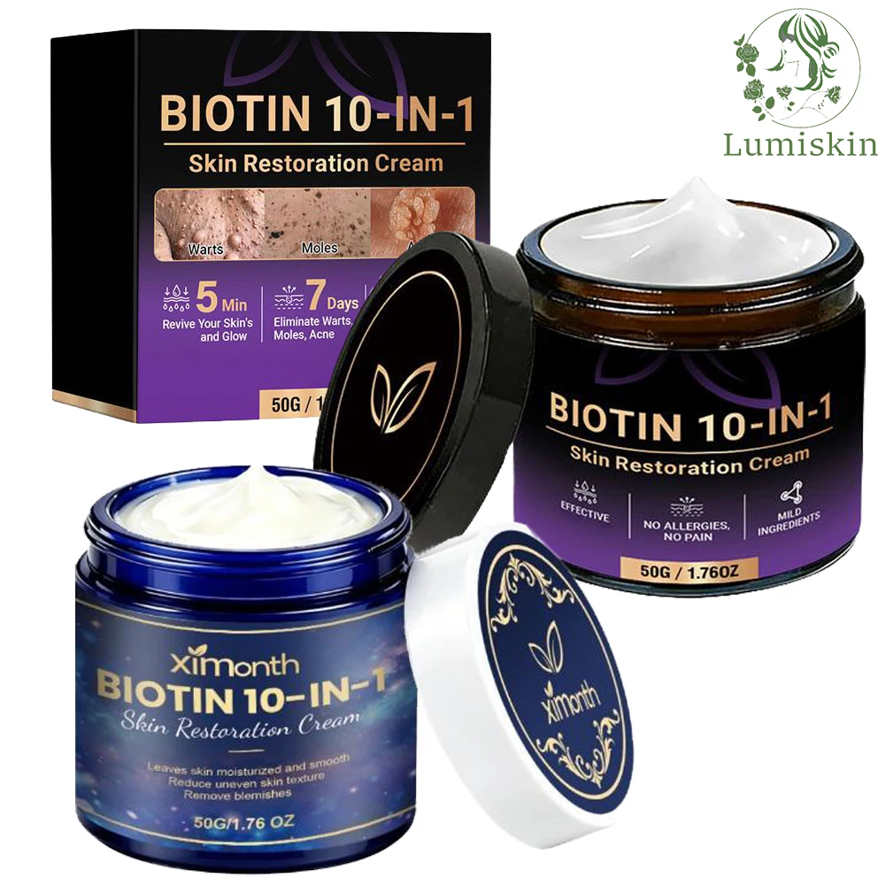 Crema Facial Reparadora 10 en 1 con Biotina, Hidratante, Revitalizante, Antiarrugas, Reafirmante e Hidratante para una Piel Radiante