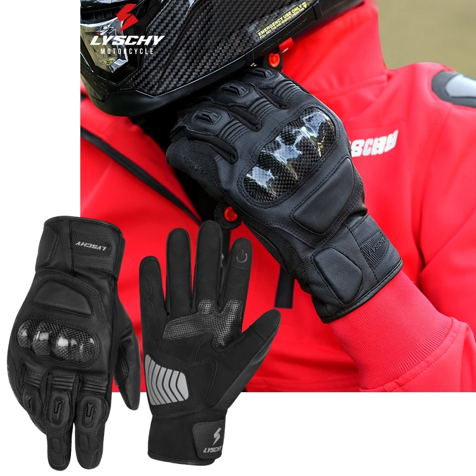 

Winter Genuine Leather Gloves Black/White Full Finger TouchScreen Motorbike Motocross Fleece-Lined Waterproof Riding Gloves ﻿