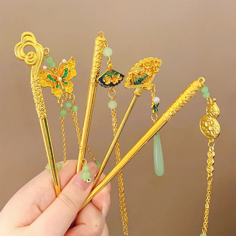 New Chinese style ancient method hairpin ancient style high-end hairpin tassel braided hair step Hanfu hair accessories hairpin
