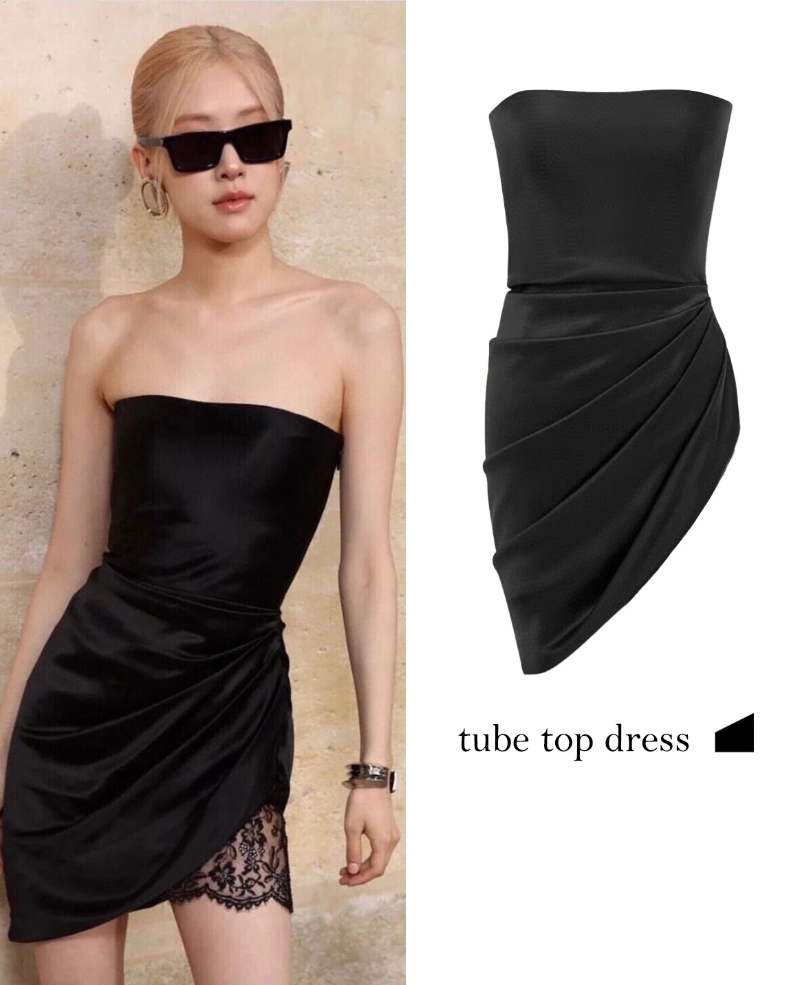 

FWRD Black Strapless Satin Lace Dress Womens Slim Fit Tube Top Satin Lace Patchwork Dress #FWRD0105