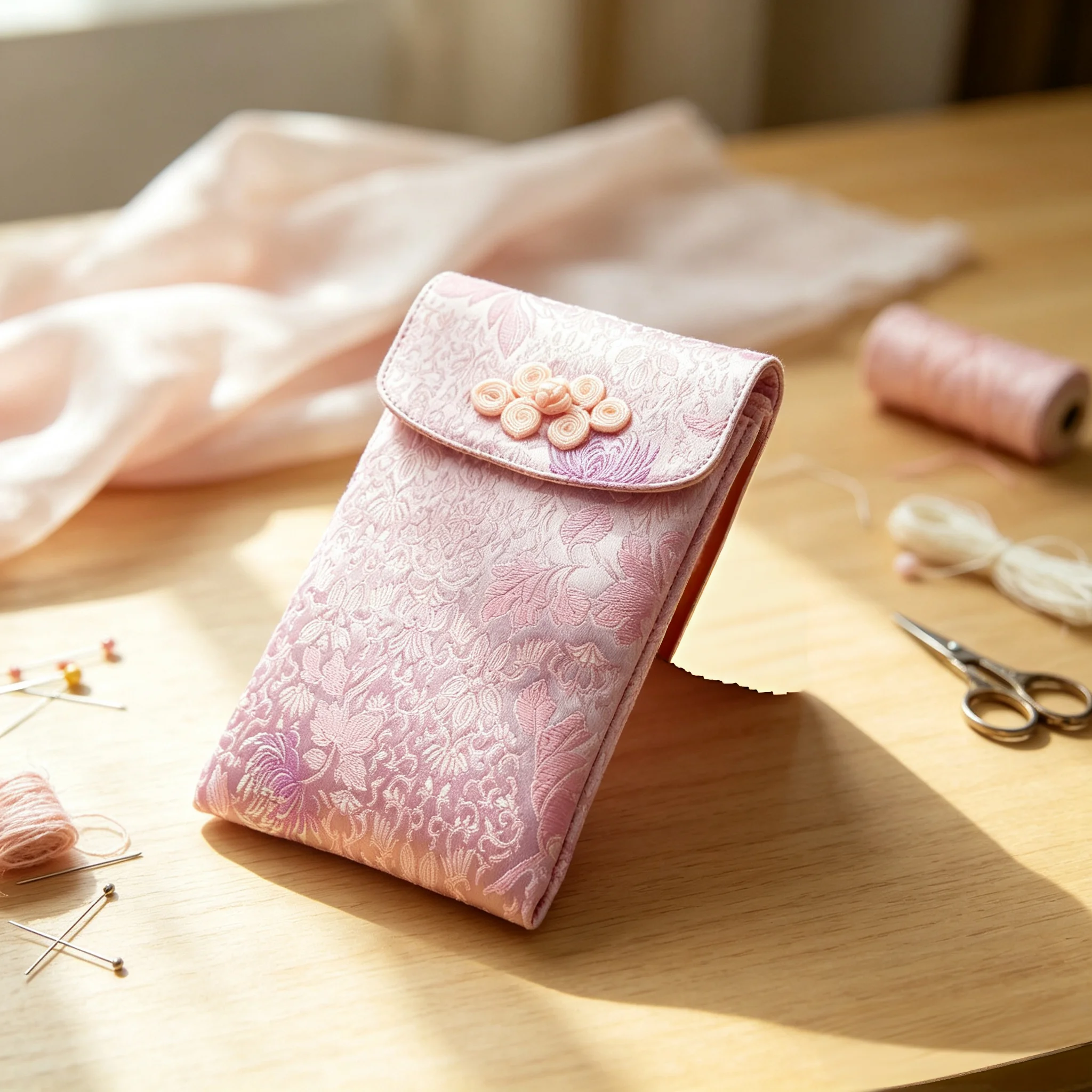 Lavender Rectangular Flap Wallet with Chinese Knot Button – A Graceful Accessory for Coins & Small Treasures