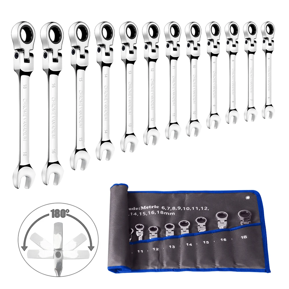 Ratcheting Combination Wrench Set,12 Point Box End and Open End Wrench Set spanner Fit for Garage,Home DIY, Repair,Maintenance