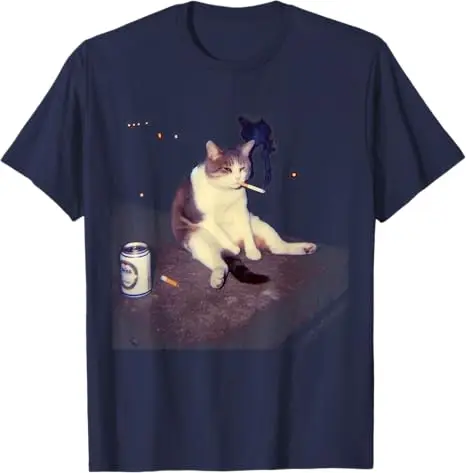 Cigarette Kitten Funny Smoking Cat Meme Stupid Brainrot T-Shirt Cute Kitty Dad Graphic Outfit Men's Fashion Y2k Humor Saying Tee