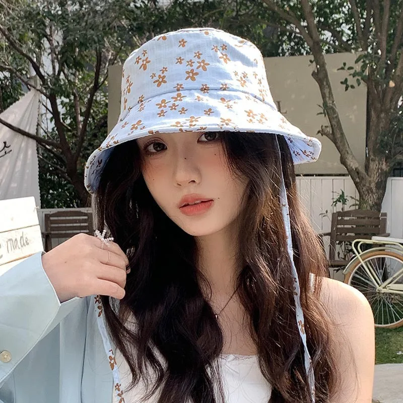 Women's Small Fresh Floral Fisherman Hat Spring Summer Sweet Versatile Face Enhancing Bucket Sunshade Hat
