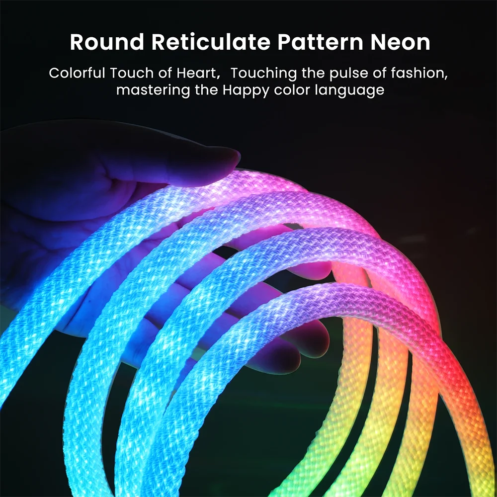 360° Circular Mesh Woven LED Neon Light 5V RGB IC Bluetooth APP Control Addressable Pixel Light for Decorative Lighting
