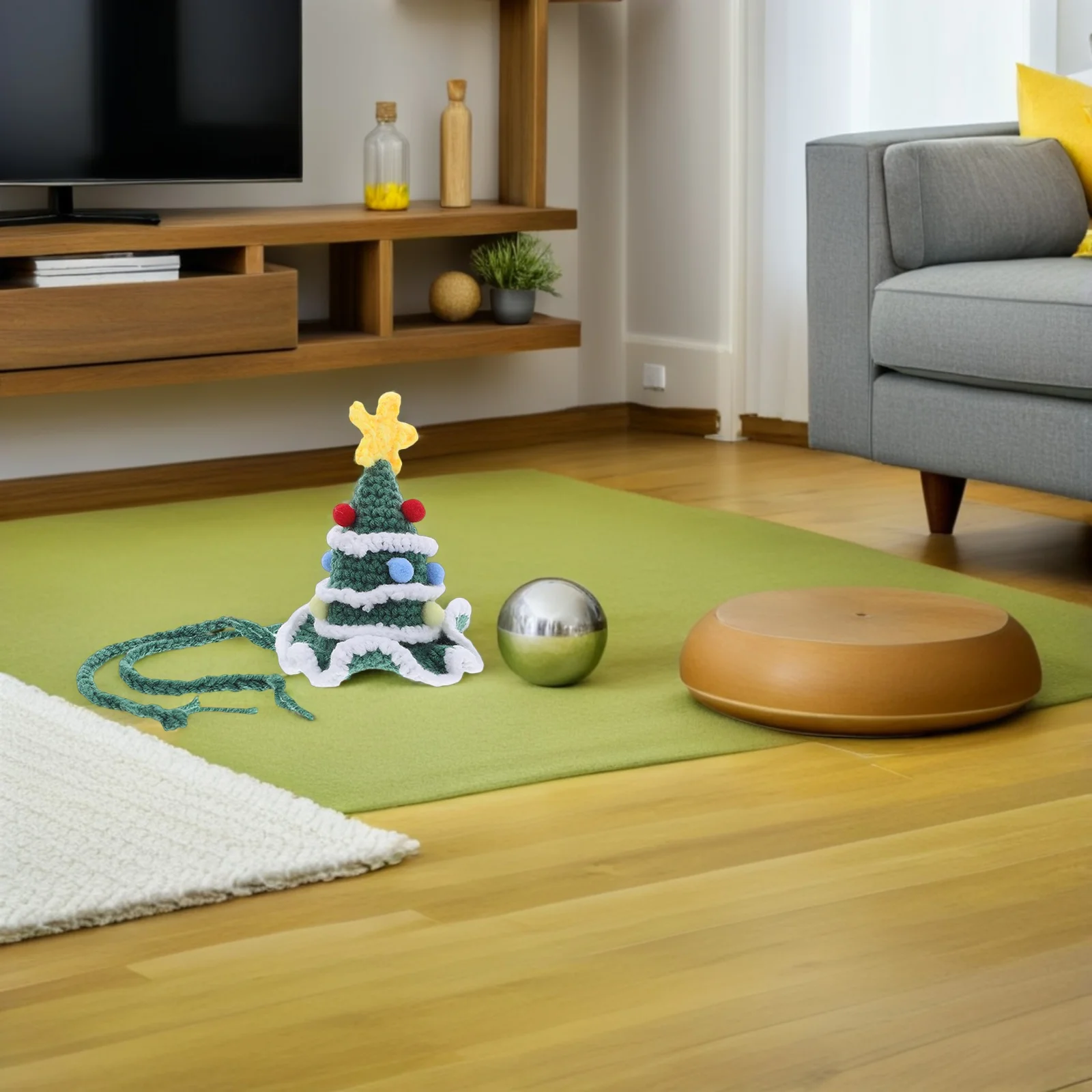 

Christmas Tree Pet Christmas Hat Handmade Knitted Crochet Warm Winter Beanie Chin Rope Dress Up Outfit Pet Xmas Costume