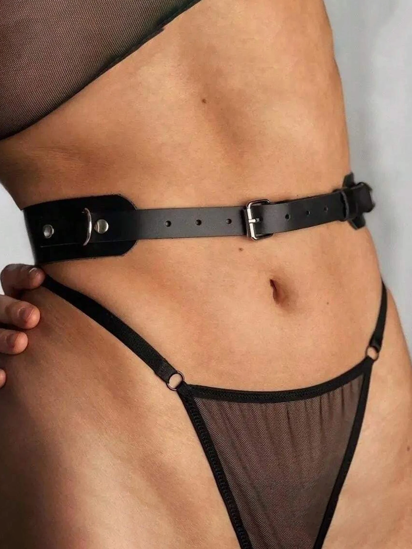 Women's Adjustable Black Leather Full Body Harness Set with Cuffs - Gothic Style Lingerie for Rave Outfits