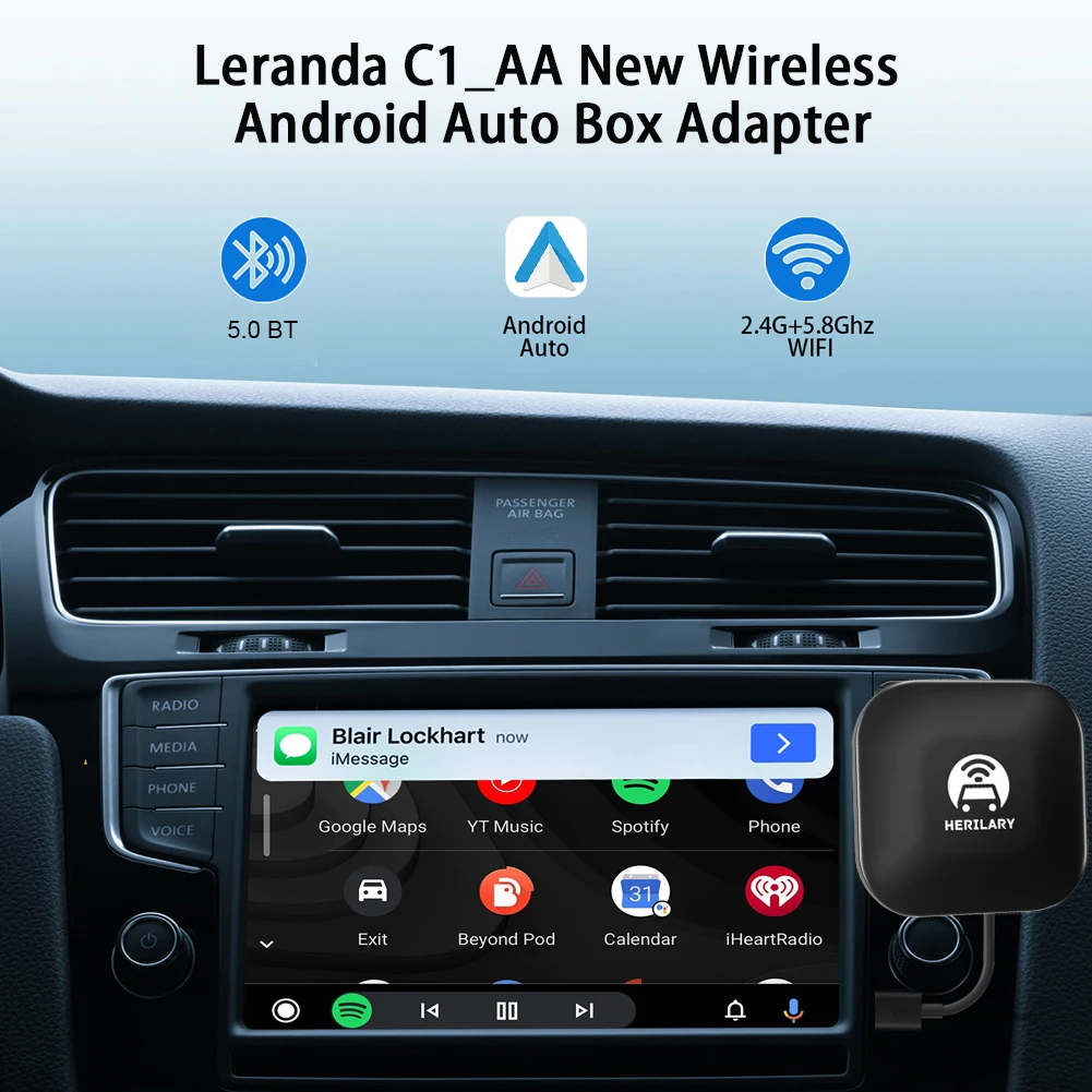 2024 Leranda C1-AA Wireless Android Auto Adapter Car Multimedia Player Wired to Wireless for Android Auto Bluetooth Auto Connect