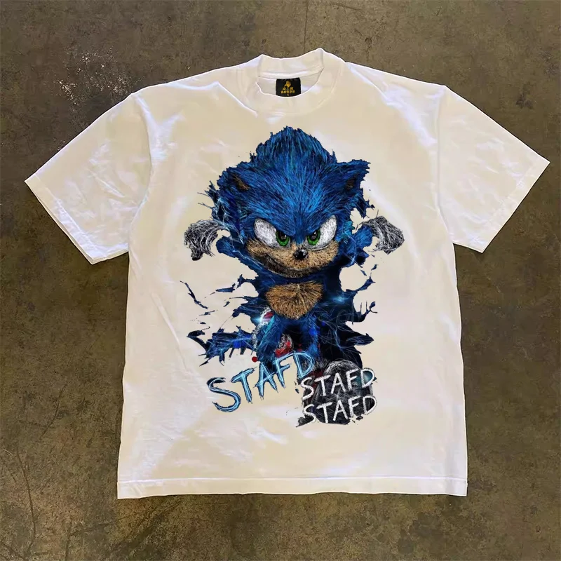 Loose Fit Cotton T-Shirt Unisex Short Sleeve Double Thread UPUPXIA Hero Print Sweat Absorbent round Neck Casual Summer Top