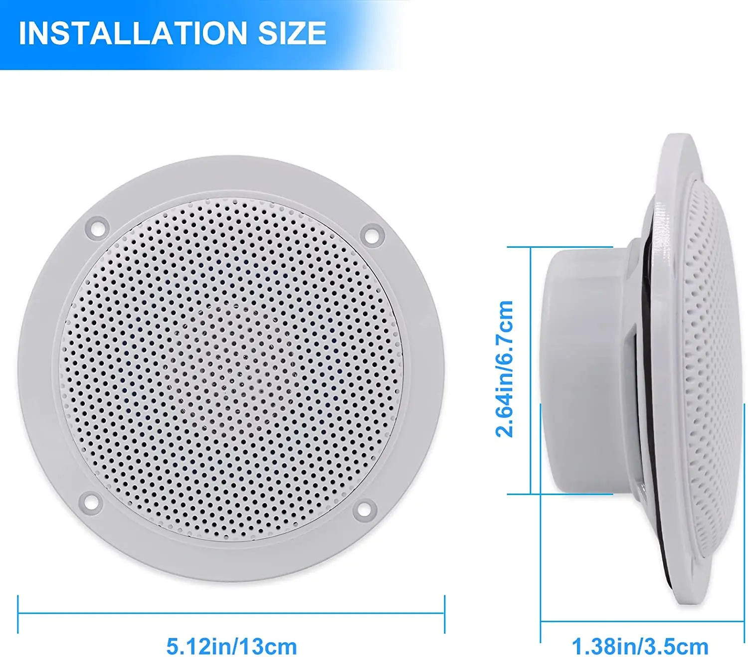 Herdio 4-Zoll-Bluetooth-Deckenlautsprecher, wasserabweisend, 160 W, Marine-Lautsprecher für Badezimmer, Küche, Zuhause, Outdoor, Wohnmobil, 2 Stück – Detail 3