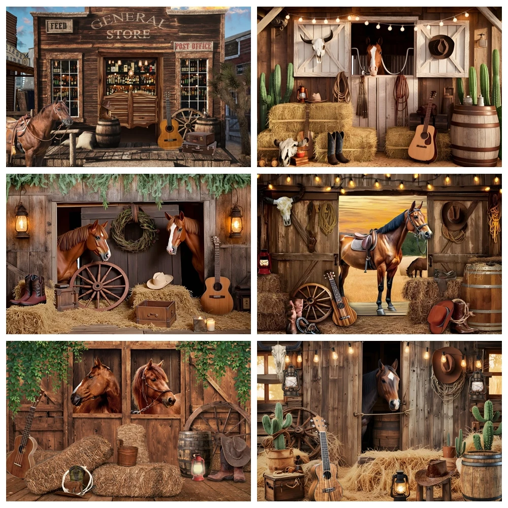 Western Cowboy Photography Backdrop Wild West Rustic Farm Wo