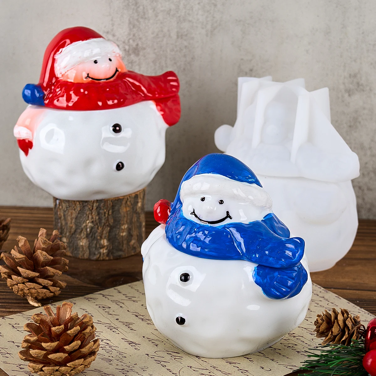 Christmas Snowman Storage Jar Mould with Lid 3D Epoxy Resin Storage Box Silicone Mold DIY Scarf Snowman Candle Jar Holiday Decor