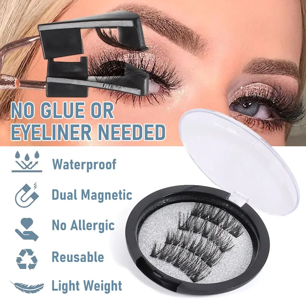 Reusable Magnetic Eyelashes No Glue without Eyeliner Fake Eyelashes with Applicator Dual Magnetic False Eyelashes Party Favors