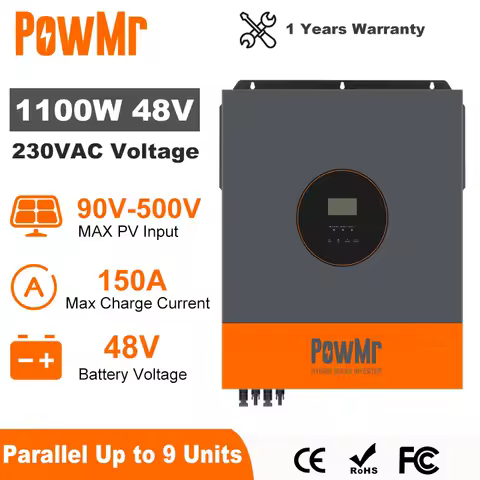 PowMr 11KW Hybrid Solar Inverter 48V 220V Off Grid Inverter with MPPT 150A Charger Work without Battery Parallel Up to 9 Units