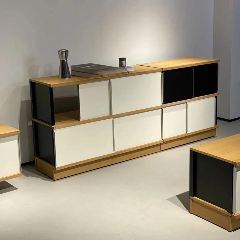 Medieval marine board module dining side cabinet, small apartment living room furniture simple storage sliding door locker