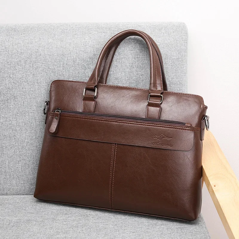 Luxury Vintage Men's Briefcase Horizontal Zipper Handbag Business Shoulder Messenger PU Leather Man Laptop Tote Bag