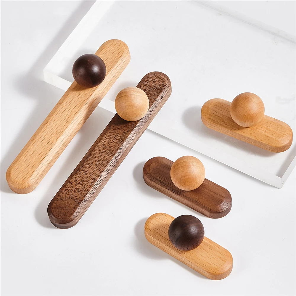 High Quality Walnut Cabinet Door Handle Simple Light Luxury Wardrobe Door Handle Round Log Drawer Handle Knob Furniture Hardware