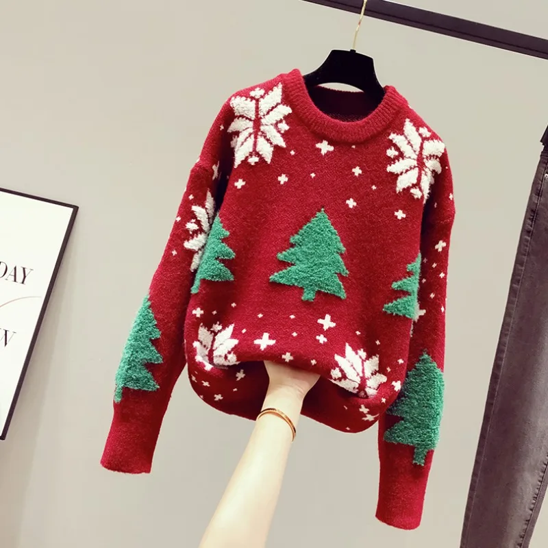 Red Christmas Sweater Women's Pullover 2024 Autumn and Winter New Trendy Ins Super Hot Loose Lazy Wind Top Super Thick